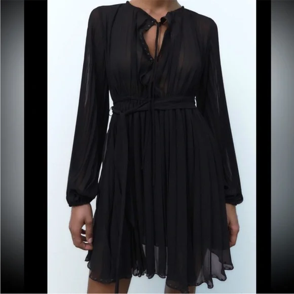Black pleated Zara mini dress - Picture 2 of 8